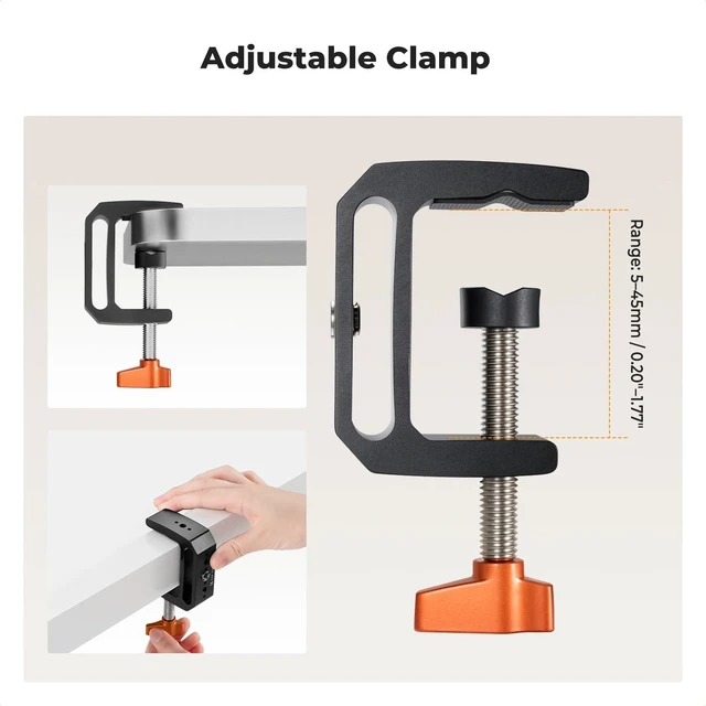 Alt view image 6 of 7 - Camera C-Clamp Mount with Double Ball Head Magic Arm | 360° Adjustable Clamp Desktop Mount, for Action Camera, Monitor, LED Light and Microphone
