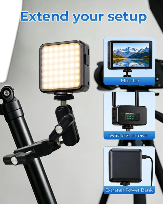 Alt view image 5 of 6 - Super Clamp Camera Mount with Dual Ball Head & Adapter for GoPro | Adjustable Aluminum Clip with 1/4" Screw, Action Camera Mount for Bike Handlebar Pole Tube, LED Light, Small Monitor