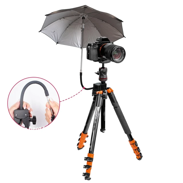 Alt view image 4 of 6 - 20'' Umbrella Chair Clamp for Cameras, Tripod Sun Shade Umbrella (Black) | Flexible Adjustable Gooseneck Camera Rain Cover for Outdoor Photographing, Filming, Live Streaming
