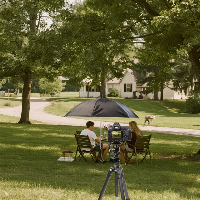 Alt view image 6 of 6 - 20'' Umbrella Chair Clamp for Cameras, Tripod Sun Shade Umbrella (Black) | Flexible Adjustable Gooseneck Camera Rain Cover for Outdoor Photographing, Filming, Live Streaming