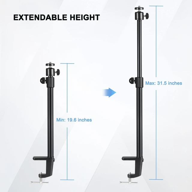 Alt view image 2 of 7 - Camera Desk Mount, Overhead Desk Camera Stand 19"- 32" Adjustable Desk Webcam Arm Light Stand for DSLR Camera, Ring Light, Live Streaming, Photo Video Shooting
