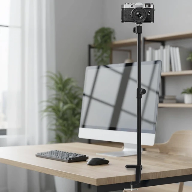 Alt view image 7 of 7 - Camera Desk Mount, Overhead Desk Camera Stand 19"- 32" Adjustable Desk Webcam Arm Light Stand for DSLR Camera, Ring Light, Live Streaming, Photo Video Shooting