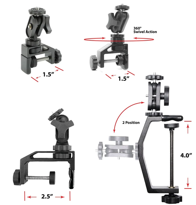 Alt view image 4 of 4 - UltraClamp Assembly 360 Swivel Camera Mount Accessory for Cameras, Scopes, and Binoculars (4-Inch w/Swivel)