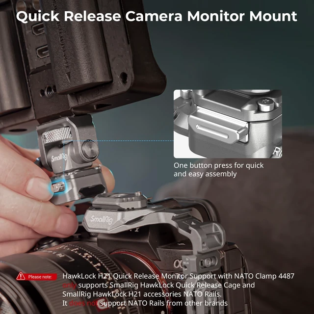 Alt view image 3 of 7 - HawkLock Quick Release Camera Monitor Mount with NATO Rail | Max payload 2.5 kg for camera field monitors. Swivel 360°, Tilt 160°