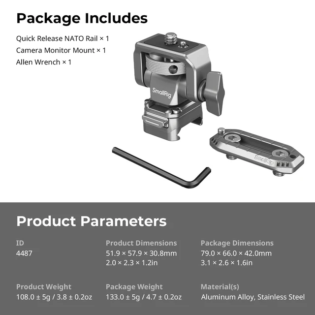 Alt view image 7 of 7 - HawkLock Quick Release Camera Monitor Mount with NATO Rail | Max payload 2.5 kg for camera field monitors. Swivel 360°, Tilt 160°