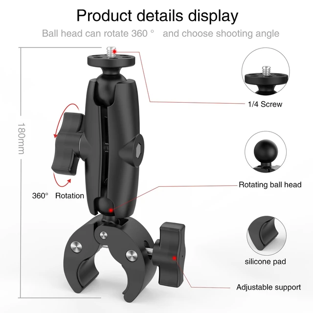 Alt view image 3 of 6 - Taisioner Super Camera Clamp Mount 3.6" Socket Arm 360°Ball Head Magic Arm 1/4" Thread for Canon Nikon/Digital Camera/DSLR/Gopro/Insta360/LED Light(Gopro Adapter,Phone Holder)