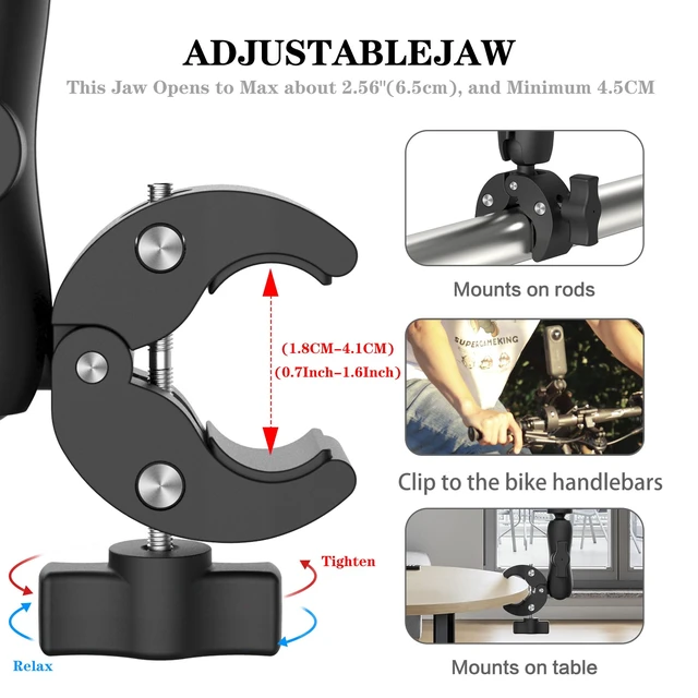 Alt view image 5 of 6 - Taisioner Super Camera Clamp Mount 3.6" Socket Arm 360°Ball Head Magic Arm 1/4" Thread for Canon Nikon/Digital Camera/DSLR/Gopro/Insta360/LED Light(Gopro Adapter,Phone Holder)