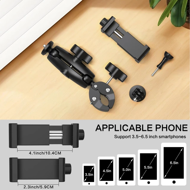 Alt view image 6 of 6 - Taisioner Super Camera Clamp Mount 3.6" Socket Arm 360°Ball Head Magic Arm 1/4" Thread for Canon Nikon/Digital Camera/DSLR/Gopro/Insta360/LED Light(Gopro Adapter,Phone Holder)