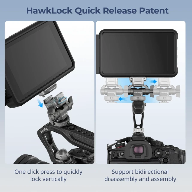 Alt view image 3 of 7 - SmallRig HawkLock H21 Quick Release Monitor Mount with Cold Shoe Mount | Swivel and Tilt Adjustable Monitor Holder, with 1/4"- 20 Screw, Dual Anti-Twist Design, for Ninja V and V+ Monitors