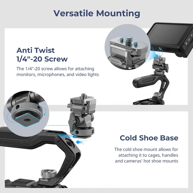 Alt view image 6 of 7 - SmallRig HawkLock H21 Quick Release Monitor Mount with Cold Shoe Mount | Swivel and Tilt Adjustable Monitor Holder, with 1/4"- 20 Screw, Dual Anti-Twist Design, for Ninja V and V+ Monitors