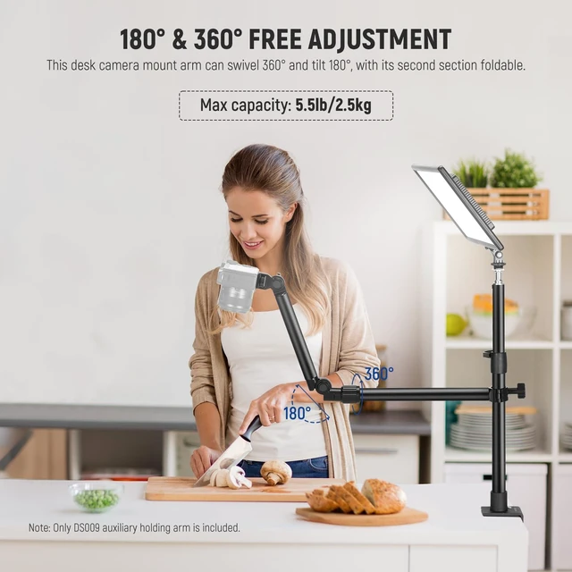 Alt view image 2 of 7 - Overhead Camera Mount with Phone Clip | 22"/56cm Clamp on Flexible Holding Arm for Desk Stand, 180°& 360° Adjustable Fits 0.87"-1.1" Tubes