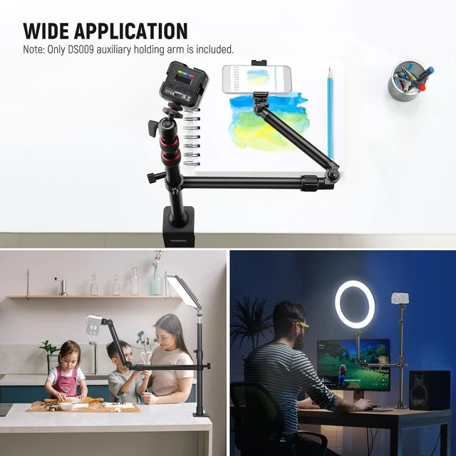 Alt view image 3 of 7 - Overhead Camera Mount with Phone Clip | 22"/56cm Clamp on Flexible Holding Arm for Desk Stand, 180°& 360° Adjustable Fits 0.87"-1.1" Tubes