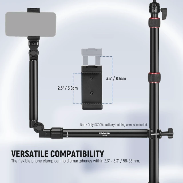 Alt view image 5 of 7 - Overhead Camera Mount with Phone Clip | 22"/56cm Clamp on Flexible Holding Arm for Desk Stand, 180°& 360° Adjustable Fits 0.87"-1.1" Tubes