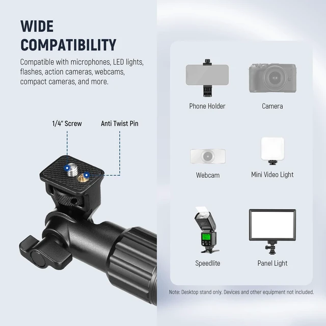 Alt view image 6 of 7 - Overhead Camera Mount with Phone Clip | 22"/56cm Clamp on Flexible Holding Arm for Desk Stand, 180°& 360° Adjustable Fits 0.87"-1.1" Tubes