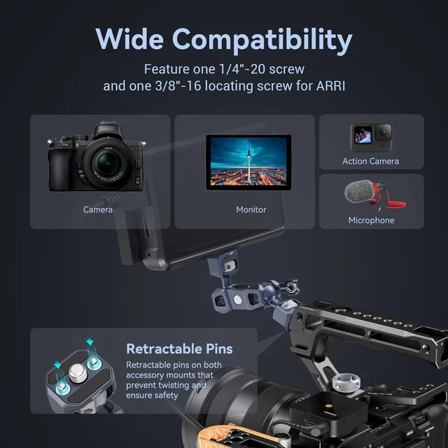 Alt view image 3 of 7 - Articulating Magic Arm, 3/8"-16 Screw for ARRI & 1/4"-20 Screw | With retractable pins. 360° rotation, 12 lb load for monitors, cameras, lights.
