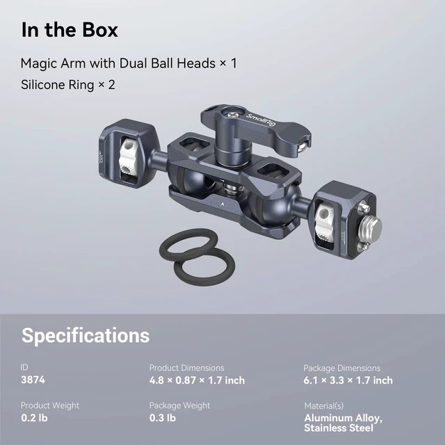 Alt view image 7 of 7 - Articulating Magic Arm, 3/8"-16 Screw for ARRI & 1/4"-20 Screw | With retractable pins. 360° rotation, 12 lb load for monitors, cameras, lights.