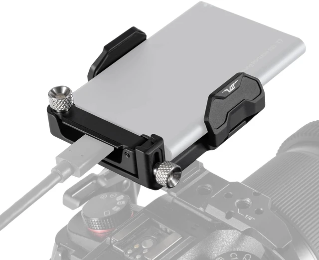 Main image of Tilta Universal SSD Drive Holder V2 - Black | Compatible with Most Camera Cages via 1/4"-20 Threads | Extendable Cable Clamp | Rubber Protection | Lightweight, Durable, & Portable