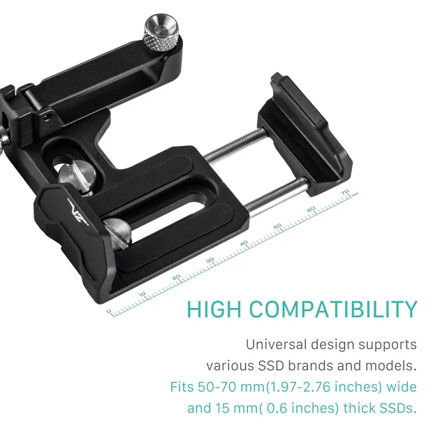 Alt view image 4 of 6 - Tilta Universal SSD Drive Holder V2 - Black | Compatible with Most Camera Cages via 1/4"-20 Threads | Extendable Cable Clamp | Rubber Protection | Lightweight, Durable, & Portable