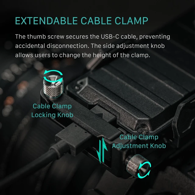 Alt view image 3 of 6 - Tilta Universal SSD Drive Holder V2 - Black | Compatible with Most Camera Cages via 1/4"-20 Threads | Extendable Cable Clamp | Rubber Protection | Lightweight, Durable, & Portable