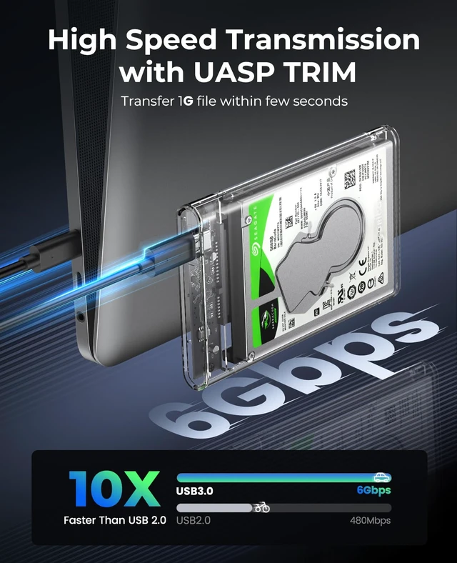 Alt view image 2 of 7 - 2.5'' Hard Drive Enclosure Type-C USB 3.1 Gen2 to SATA 6Gbps Computer External HDD Enclosure for 7 9.5mm HDD SSD Support UASP Compatible with MacOS Windows -2139C3-G2