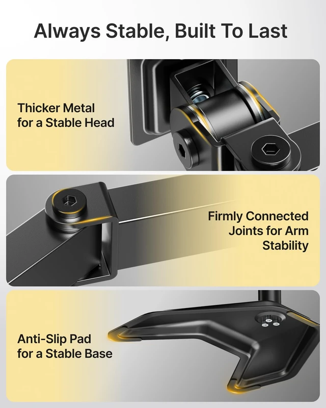 Alt view image 7 of 7 - monTEK Freestanding Dual Monitor Stand for 17-32" Screens, 22 lbs Each | Solid V-shaped base, dual-screen full-motion arms, height adjustment, tilt, swivel, rotation and VESA 75/100