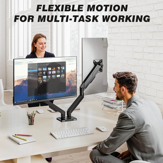 Alt view image 2 of 7 - Dual Monitor Stand for 17-34 Inch Computer Screens | Gas Spring Full Motion Dual Arms, Each Holds 22lbs, Fits 75/100mm VESA Mount