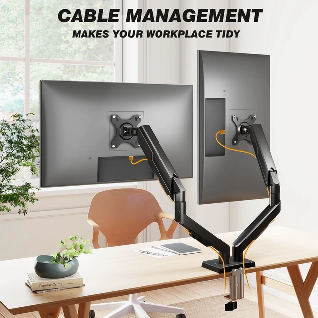 Alt view image 5 of 7 - Dual Monitor Stand for 17-34 Inch Computer Screens | Gas Spring Full Motion Dual Arms, Each Holds 22lbs, Fits 75/100mm VESA Mount