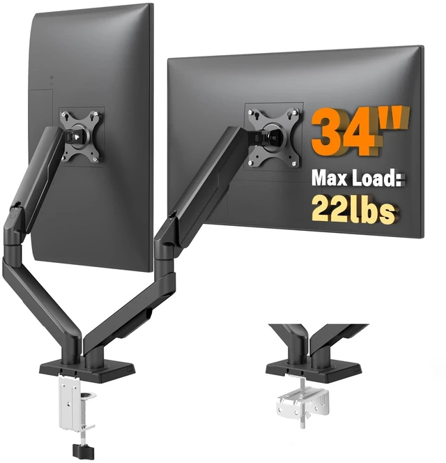 Main image of Dual Monitor Stand for 17-34 Inch Computer Screens | Gas Spring Full Motion Dual Arms, Each Holds 22lbs, Fits 75/100mm VESA Mount