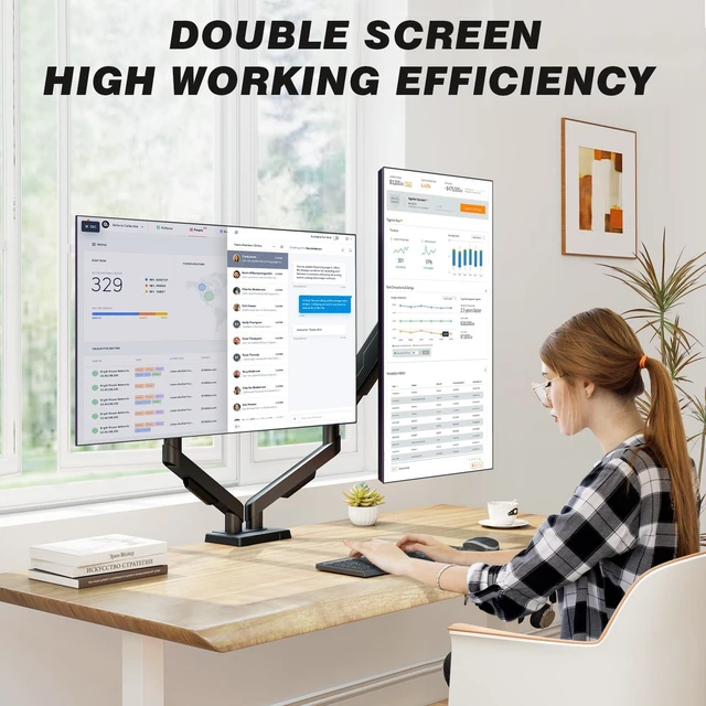 Alt view image 7 of 7 - Dual Monitor Stand for 17-34 Inch Computer Screens | Gas Spring Full Motion Dual Arms, Each Holds 22lbs, Fits 75/100mm VESA Mount
