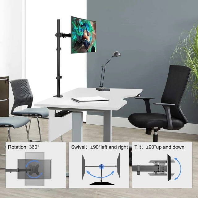 Alt view image 4 of 7 - Suptek Single Monitor Arm Desk Mount Fully Adjustable Monitor Stand for 1 / One Screen up to 32 inch Extra Tall 31.5 inch Pole,Black (MD6821)