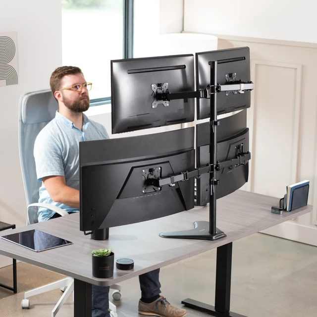 Alt view image 3 of 7 - VIVO Quad 13 to 30 inch Monitor Free-Standing Mount, Fully Adjustable Desk Stand, Holds 4 Flat or Curved Display Screens, STAND-V004F
