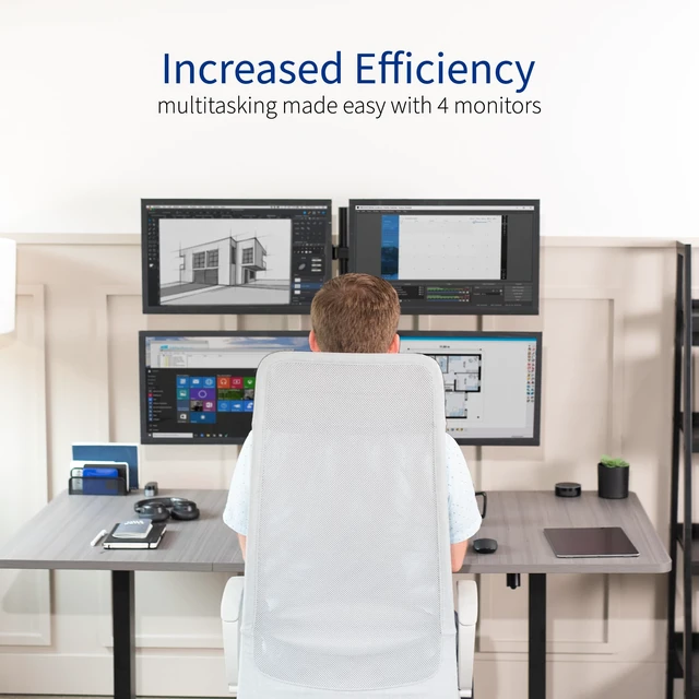 Alt view image 5 of 7 - VIVO Quad 13 to 30 inch Monitor Free-Standing Mount, Fully Adjustable Desk Stand, Holds 4 Flat or Curved Display Screens, STAND-V004F