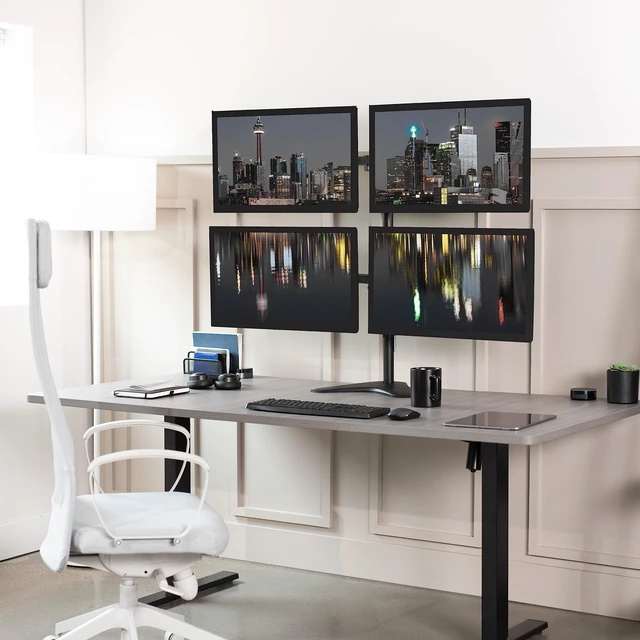 Alt view image 2 of 7 - VIVO Quad 13 to 30 inch Monitor Free-Standing Mount, Fully Adjustable Desk Stand, Holds 4 Flat or Curved Display Screens, STAND-V004F