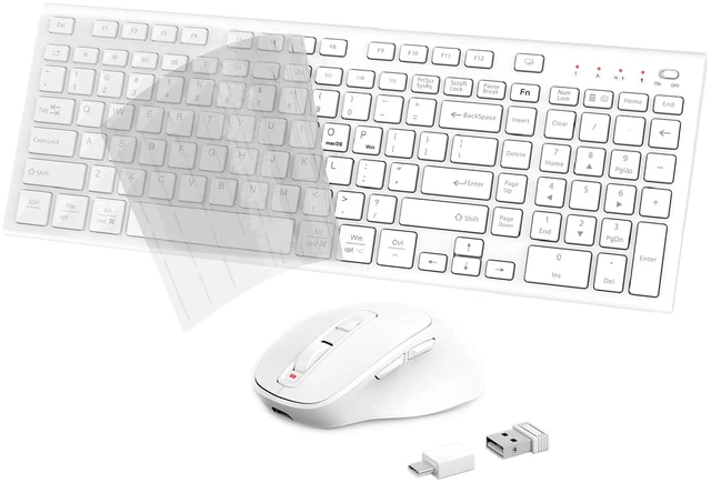 Main image of Rechargeable Wireless Keyboard and Mouse, with Number Pad White | Quiet Silent, Slim Thin Flat Low Profile Soft Key, USB C, with Skin Cover, Ergonomic Mouse, for Mac Windows PC, Home Office
