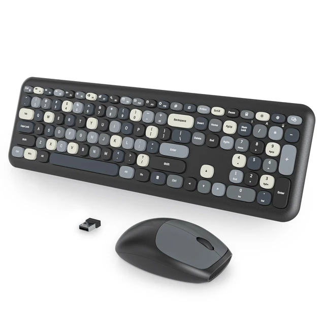 Main image of Black White Wireless Keyboard and Mouse Combo, 2.4GHz Retro Typewriter Keyboard, Full Size Cute Key Board with Number Pad, Home and Office Silent Keyboards (Black Mixed)