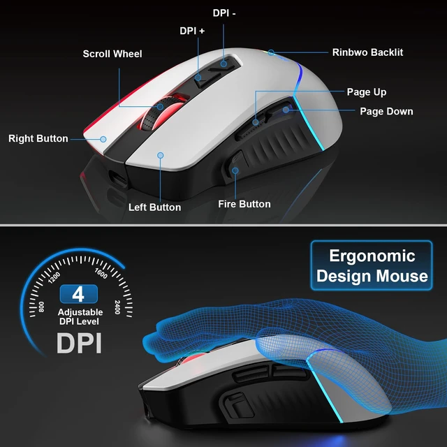 Alt view image 6 of 7 - BlueFinger Wireless Gaming Keyboard and Mouse Combo, RGB Rainbow Backlit Rechargeable Battery, 87 Keys TKL Light Up Keyboard with Ergonomic Gaming Mouse for Mac Laptop Computer PC Gamer(White & Black)