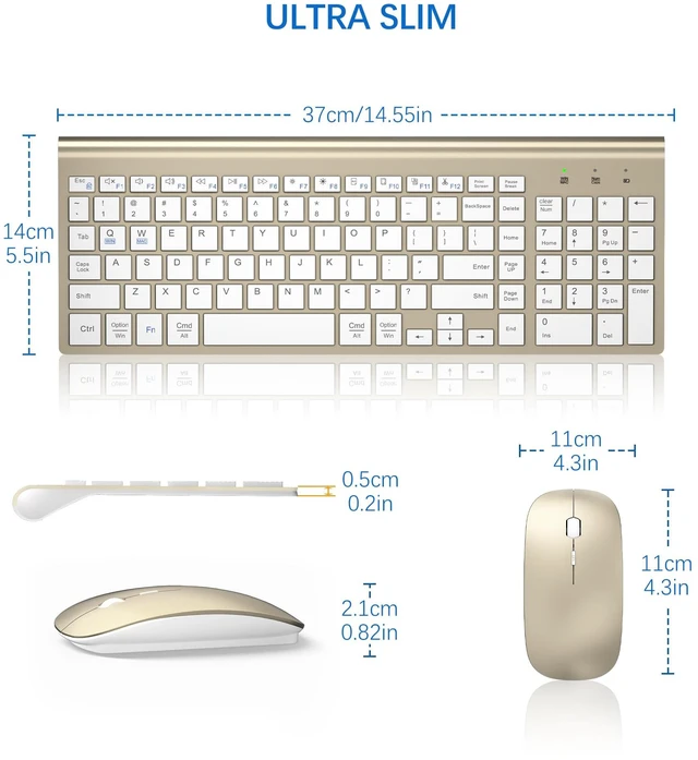 Alt view image 6 of 6 - Wireless Keyboard and Mouse Ultra Slim Combo with Dual System -Gold White | TopMate 2.4G Silent Compact 2400DPI Mouse and Scissor Switch Keyboard Set with Cover and Batteries for PC/Laptop/Windows/Mac