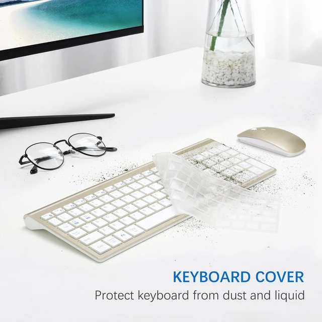 Alt view image 5 of 6 - Wireless Keyboard and Mouse Ultra Slim Combo with Dual System -Gold White | TopMate 2.4G Silent Compact 2400DPI Mouse and Scissor Switch Keyboard Set with Cover and Batteries for PC/Laptop/Windows/Mac