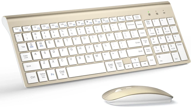 Main image of Wireless Keyboard and Mouse Ultra Slim Combo with Dual System -Gold White | TopMate 2.4G Silent Compact 2400DPI Mouse and Scissor Switch Keyboard Set with Cover and Batteries for PC/Laptop/Windows/Mac