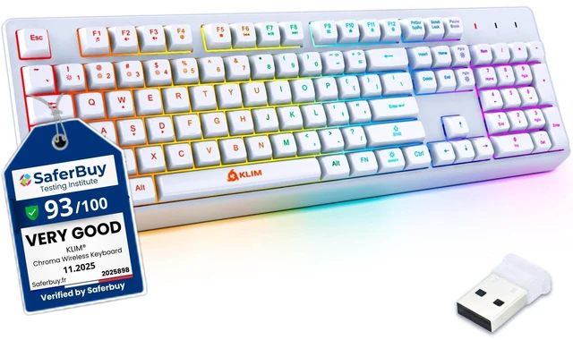 Main image of Wireless Gaming Keyboard RGB - Rechargeable Water-Resistant Backlit | 30ft Range, No Drivers Needed, Built-In Battery Skips Disposables - Adjustable Static or Breathing Glow