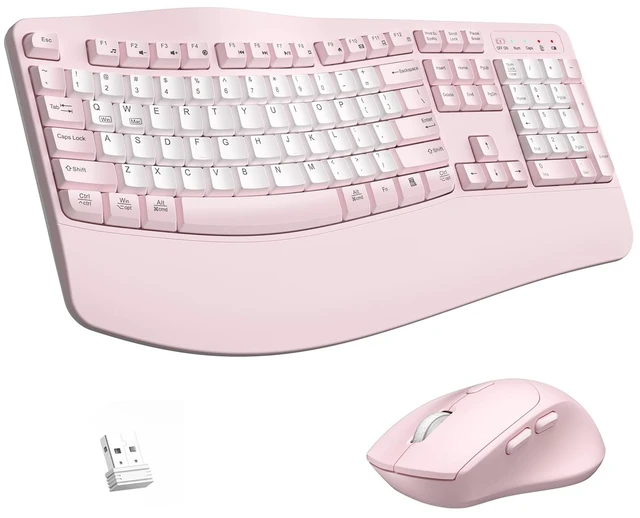 Main image of Wireless Keyboard and Mouse Combo,2.4G Ergonomic Wave Keys(Pink & White-B) | Full Size Cordless Keyboard with Wrist Rest3-Level DPI Ergonomic Mouse for Office and Home,Windows/Mac OS/Desktop/Laptop/PC