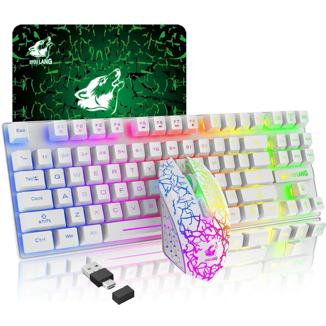 Main image of Wireless RGB Backlit Gaming Keyboard Mouse Combo,Rechargeable 3800mAh Battery, 87-Key Mechanical Feel Keyboard, Quiet Mouse and Mouse Pad for Gamers and Office Typists(White)