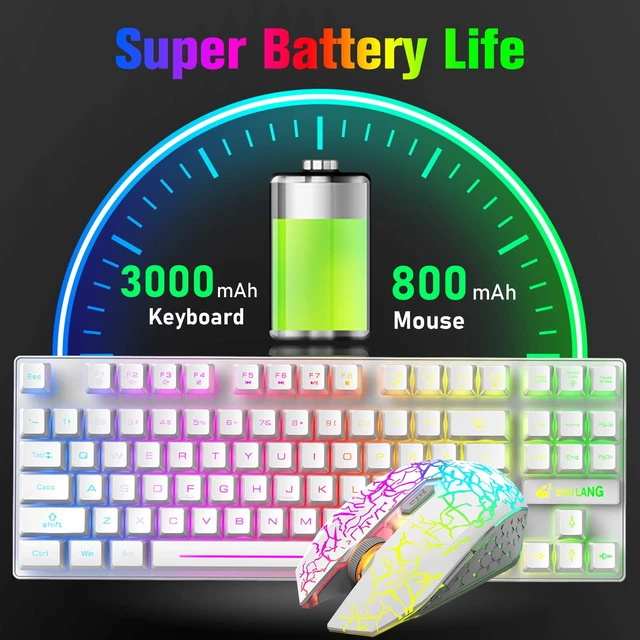 Alt view image 2 of 7 - Wireless RGB Backlit Gaming Keyboard Mouse Combo,Rechargeable 3800mAh Battery, 87-Key Mechanical Feel Keyboard, Quiet Mouse and Mouse Pad for Gamers and Office Typists(White)