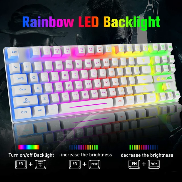 Alt view image 3 of 7 - Wireless RGB Backlit Gaming Keyboard Mouse Combo,Rechargeable 3800mAh Battery, 87-Key Mechanical Feel Keyboard, Quiet Mouse and Mouse Pad for Gamers and Office Typists(White)