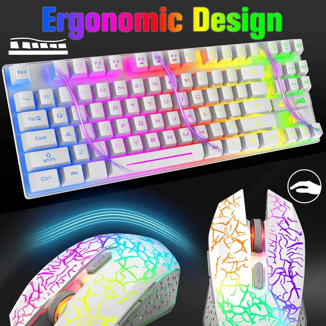 Alt view image 6 of 7 - Wireless RGB Backlit Gaming Keyboard Mouse Combo,Rechargeable 3800mAh Battery, 87-Key Mechanical Feel Keyboard, Quiet Mouse and Mouse Pad for Gamers and Office Typists(White)