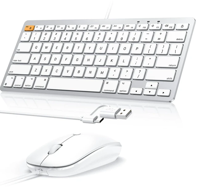 Main image of Wired Keyboard and Mouse Combo for Mac(MacOS 11.3+),Easy Plug & Play | Ergonomic Tilt Compact Portable Set, Keyboard with Dual Type-C & USB A Interface, Mouse with USB A Interface ONLY, White