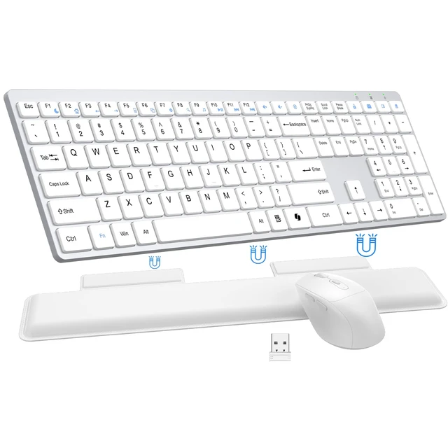 Main image of Wireless Keyboard and Mouse Combo, Full Size Silent Ultra Thin Keyboard with Magnetic Wrist Rest, Optical Mouse, 2.4G Lag-Free Cordless Mice Keyboard Set for Computer, Mac, Laptop, PC, Windows
