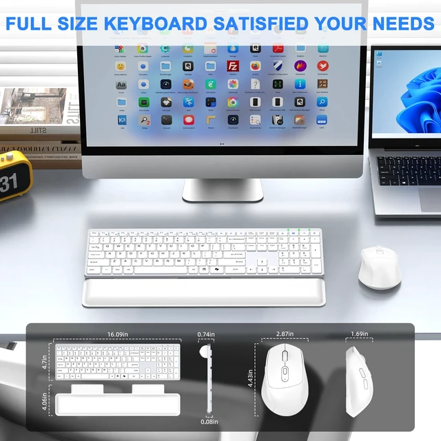 Alt view image 2 of 7 - Wireless Keyboard and Mouse Combo, Full Size Silent Ultra Thin Keyboard with Magnetic Wrist Rest, Optical Mouse, 2.4G Lag-Free Cordless Mice Keyboard Set for Computer, Mac, Laptop, PC, Windows