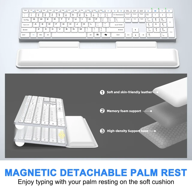 Alt view image 3 of 7 - Wireless Keyboard and Mouse Combo, Full Size Silent Ultra Thin Keyboard with Magnetic Wrist Rest, Optical Mouse, 2.4G Lag-Free Cordless Mice Keyboard Set for Computer, Mac, Laptop, PC, Windows