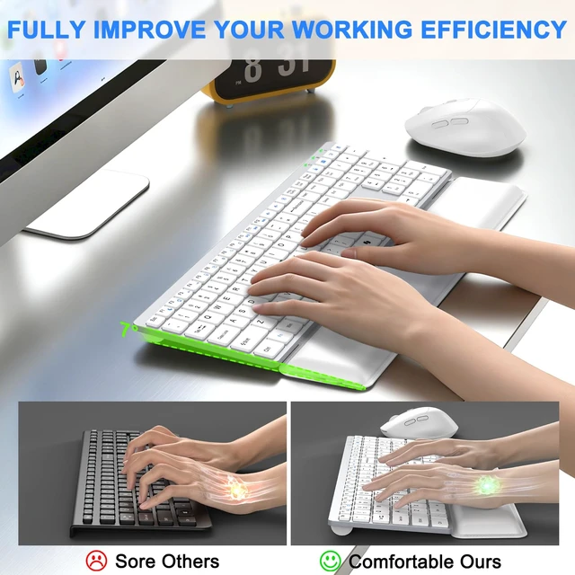 Alt view image 5 of 7 - Wireless Keyboard and Mouse Combo, Full Size Silent Ultra Thin Keyboard with Magnetic Wrist Rest, Optical Mouse, 2.4G Lag-Free Cordless Mice Keyboard Set for Computer, Mac, Laptop, PC, Windows